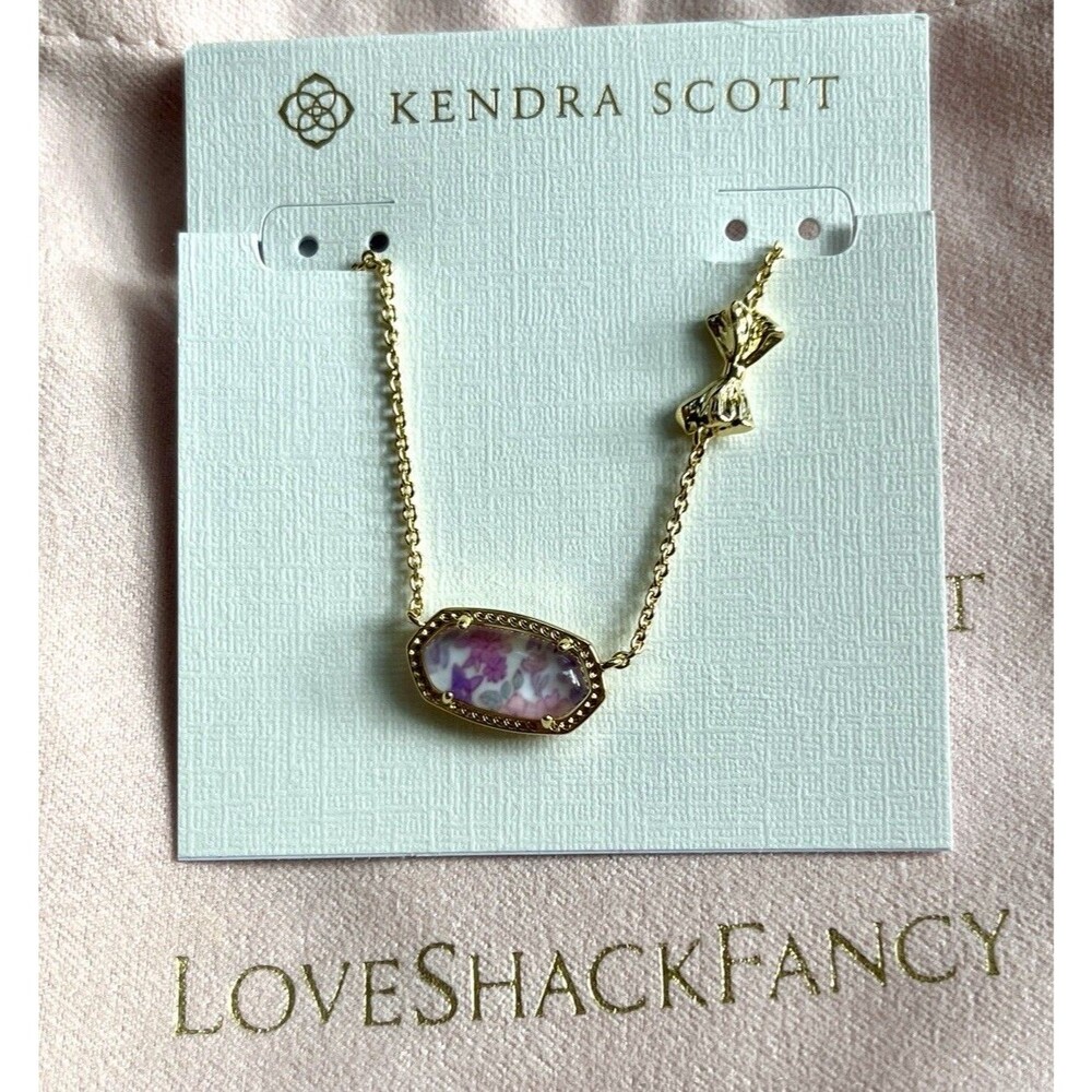 Kendra Scott LoveShackFancy Elisa Purple Iris Illusion Necklace Bow Jewelry NWT